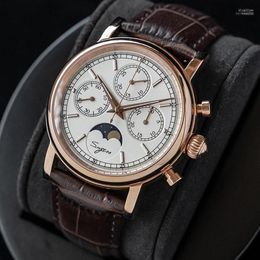 Wristwatches Sugess Chronograph Watches Mens 2023 Seagull ST1908 Movement Moon Phase Wrist For Men Luxury Date Sapphire Crystal Iris22