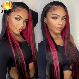 Brazilian Highlight Rose Pink Straight Lace Front Wig Transparent Lace Frontal Wig Long Straight Synthetic Wig For Black Women