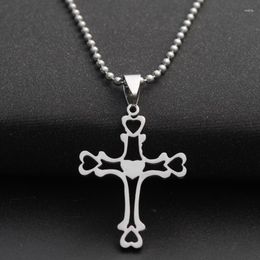 Pendant Necklaces Stainless Steel Multilayer Hollow Love Heart Cross Necklace Religion Jesus Titanium Faith