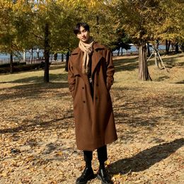 Men's Wool Blends Winter Belt Long Woolen Coat Warm Fashion Casual Oversized Loose Double Breasted Overcoat 230325