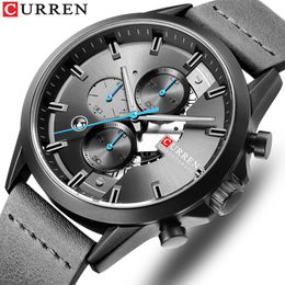 Men's Sports Watch with Chronograph CURREN 2019 Leather Strap Watches Fashion Quartz Wristwatch Business Calendar Clock Male279S