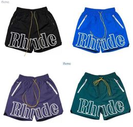 Men's Shorts Summer Mens Womens Rhude Fashion Casual Leathier Knee Length Loose Skateboard Hip Hop Swim Pants Beach Rhude Pocket ZipperZ7FS