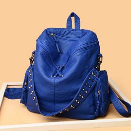 Backpack High Quality Rivet Soft Leather Backpacks for Women Fashion Luxury Ladies Shoulder Bag Large Capacity School Bags Backpack 230324