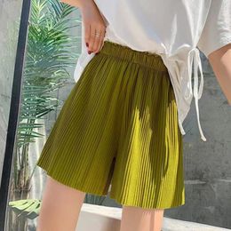 Women's Shorts Xpqbb Solid Colour Pleated Loose Womens Shorts Summer High Elastic Waist Sports Shorts Woman Causal Green Short Pants Women 230325