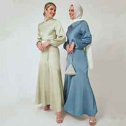 Ethnic Clothing Ramadan Eid Mubarak Satin Dubai Abaya Saudi Arabic Turkey Islam Muslim Hijab Fashion Dress For Women Robe Longue Femme Kaftan 230324