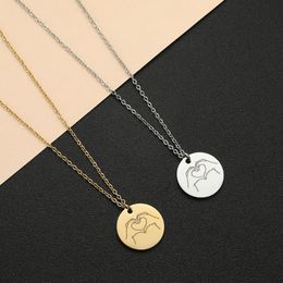 Pendant Necklaces QIAMNI Stainless Steel Hand Gesture Necklace Friend Lover Gift Heart Love Power Sign Language Choker Jewelry