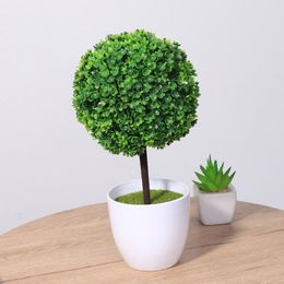 Decorative Flowers 2 Pcs Artificial Bonsai Ball Greenery Potted Plants Topiaries Indoor Simulation Succulent Planter Windowsill Decor Book