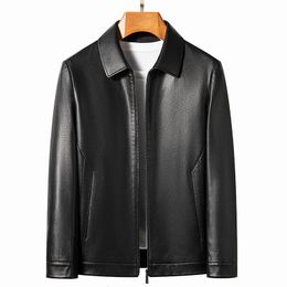 Men's Leather Faux YN2335 Spring and Autumn Genuine Polo Mock Neck Jacket Fashion Slim Sheepskin Coat Black Grey Husband Gift Youth 230325