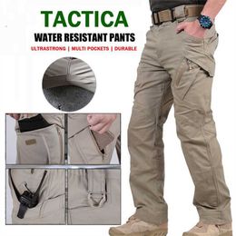 Men's Pants Men's Tactical Pants Multi Pocket Elastic Waist Military Trousers Summer Casual Waterproof Fleece Cargo Pants for Men W0325