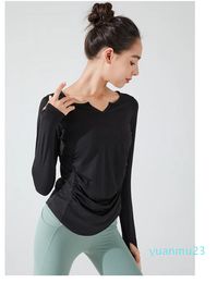 LL-YC163 Women's Shirts & Tees Ladies Yoga Outfits Gym Outerwear Slim Shirts Long Sleeve Running 996 Tops Sportwear Breathable Fast Dry