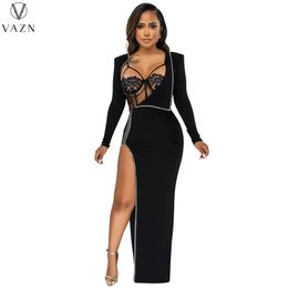 Two Piece Dress VAZN Sexy Fair Maiden Style Women Suit Sleevless Strapless Jumpsuits Open Fork Floor Length Pure Colour Lady Sets 230325
