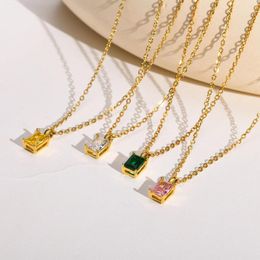 Pendant Necklaces Chic Rectangular Shape Pendants For Women Trendy Stainless Steel 4 Colours Cubic Zirconia Charm Chain Necklace