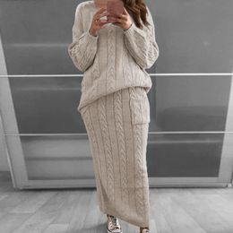 Two Piece Dress Set Women Long Sleeve Crop TopsPencil Skirt 2 Pc Sets Sweater Knitted Winter Suit 230325