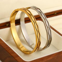 Bangle Greatera Minimalist Gold Plated Stainless Steel Bangles Bracelets For Women Hollow Geometric Metal Bracelet Waterproof Jewelry