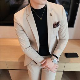 Men's Suits Plus Size 7XL 6XL Men Simple Solid Slim Fit Wedding Dress Suit Mens Business Formal Social Tuxedo Blazers Pant Casual 2 Pcs Set