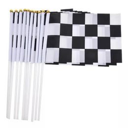Racing Schwarz-Weiß-Gitter-Handsignalflaggen, kariert, Handwellenflaggen, 14 x 21 cm, Banner mit Fahnenmast, Festival-Dekoration, tt0325