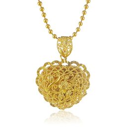 Pendant Necklaces Women's Necklace 24K Gold Colour Heart Flower 2mm Beads 18inchNecklaces Fashion Jewellery High Quality WholesalePendant