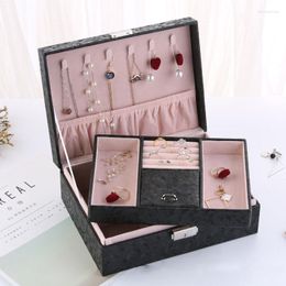 Jewellery Pouches Leather Box 2 Layers Earrings Necklace Storage Case 23x17x8.5cm Large Capacity Organiser Makeup Travel