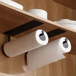 Storage Holders Racks Kitchen Self-Adhesive Roll Rack Paper Towel Holder Tissue Hanger Rack Nail-Free Cabinet Shelf Sundries Accessories 230324