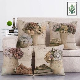 Pillow Vintage Style Potted Plant Flower Printed Retro Cover Linen Throw Car Home Decoration Decorative Pillowcase T343