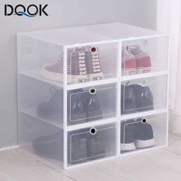 Storage Boxes Bins 6 Pack Transparent shoe box shoes Organisers thickened foldable Dustproof storage box Stackable combined shoe cabinet Sale P230324