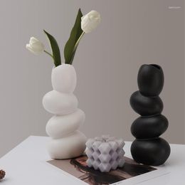 Vases Creative White Black Egg Shape Flower Ceramic Decorative Vase Filler Nordic Home Office Table Decorations Collectibles Art