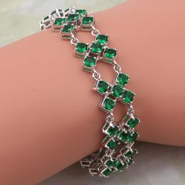 Charm Bracelets Christmas Gift Silver Colour Peridot & Bangles Green Cubic Zirconia Stone Fashion Jewellery 18cm 7.08 Inch AB346Charm