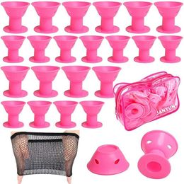 Hair Rollers 40 Pcs Pink Magic Include 20pcs Large Silicone Curlers and Small Curling Curler 230325