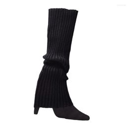Women Socks Punk Solid Colour Cool Knit Long Outdoor Knee High Elastic Leg Warmer
