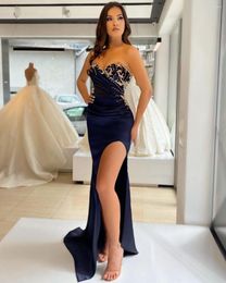 Party Dresses Sexy Elegant Evening Strapless Crystals Beaded Side Split Mermaid Prom Gowns Women Pageant Dress Long Length