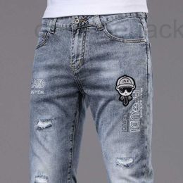 Men's Jeans Designer High end men jeans slim fit elastic feet Korean version trendy embroidery mix match little monsters 3PU0