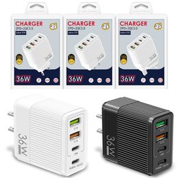 36w AC Quick Charge 36W USB Charger 4 Ports PD Quick Charge 3.0 Fast Charging Wall Charger Adapter For iphone ipad Samsung Xiaomi huawei Phone Charger with box