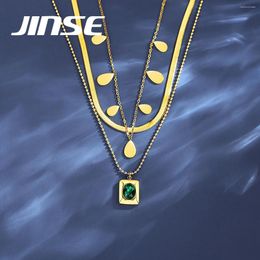 Pendant Necklaces JINSE Multilayer Chain Choker Square CZ For Women Fashion Jewellery Stainless Steel Golden Teardrop Collier Gift