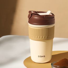 Mugs Ceramic Inner Coffee Thermos Cup Portable Travel Coffee Cup High-end Straw with Lid Exquisite Gift Ceramic Mugs Tea Cups Drink 230324