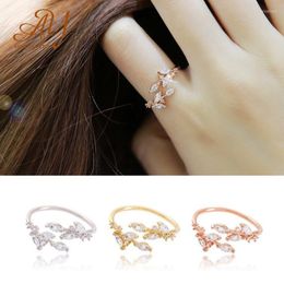 Cluster Rings Anillos Yuzuk Fashion Silver Sweet Romantic Zircon Open Branch Small Leaf Adjustable Ring For Women Korean Wedding JewelryClus