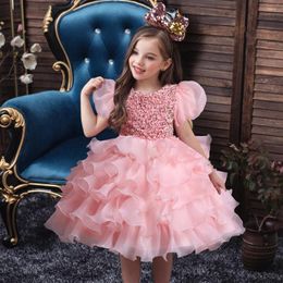 Girl Dresses Toddler Girls Layered Sequin Dress For Kids Formal Prom Ruffles Vestido Clothing Teenagers Black Party Gown Shiny Costume