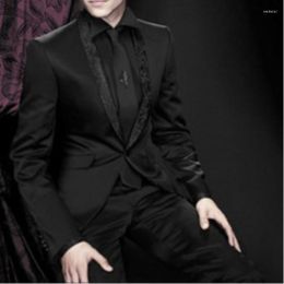 Men's Suits Black Blazer Sets Groomsmen Shawl Lapel Groom Tuxedos Slim 2pcWedding Men Suit Elegant Party Dresses For 2023 (Jacket Pants)