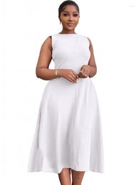 Casual Dresses Elegant Women Summer Dress Sleeveless Solid Colour Midi White Robe Femme Birthday Outfits Party Vestido For Lady