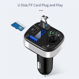 FM Transmitter External Microphone Dual USB PD Type C Fast Charge Car Charger Bluetooth 5.0 Handsfree Car FM Modulator