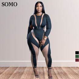 Women's Plus Size Jumpsuits Rompers SOMO for Women Casual Crew Neck Fashion Printed Clothes Sexy Skinny Wholesale Drop 230325
