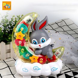 Electric/RC Animals Electronic Pet Rabbit Transparent Gear Moon Rabbit Toy Car Children's Interactive Playmate Educational Crawling Toys For Baby 230325