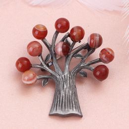Brooches Pins FARLENA Jewellery Vintage Stone Beads Brooch Natural Agate Tree For Women