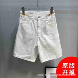 Women's Jeans Designer Summer New Letter Button Belt Gold Chain Wash Pocket White Denim Shorts Women UXEL