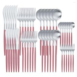 Dinnerware Sets Pink Silver Cutlery Set 48pcs Stainless Steel Tableware Forks Spoons Dessert Knifes Kitchen Complete Flatware