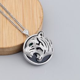 Coloque de luxo Silver Cross Círculo de leopardo de pendente Colares de pingentes Crysatl Colar de strass para homens Partido de casamento Mulher Jewerlry Gifts Presentes legais