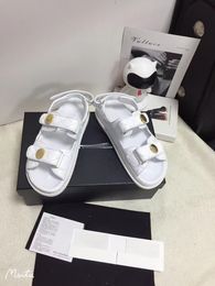 White Black 22c Leather Mules Slides Strap Flats Printed Dad Sandals Hook and loop beach shoes imported sheepskin lining size 35-42 with Bo