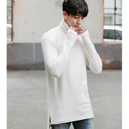 Men's T Shirts T-shirt Spring And Autumn Korean Version Of Asymmetrical Hem Mittens High Collar Long Sleeve Trend