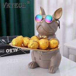 Decorative Objects Figurines Nordic French Bulldog Sculpture Dog Statue Coin Cosmetic Storage Table Decoration Gift Belt Plate Glasses Tray Home Art Statue 230324