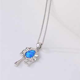 Stud Earrings Women's S925 Sterling Silver Necklace Rhodium Plated Melting Water Drop Blue Opal Box Pattern Collar Chain Fashion Jewelry