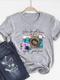 Women's T Shirts Camera Flower Trend Cute Tee Basic Clothing Women Clothes Print Shirt Summer Top Fashion Short Sleeve Graphic T-shirt